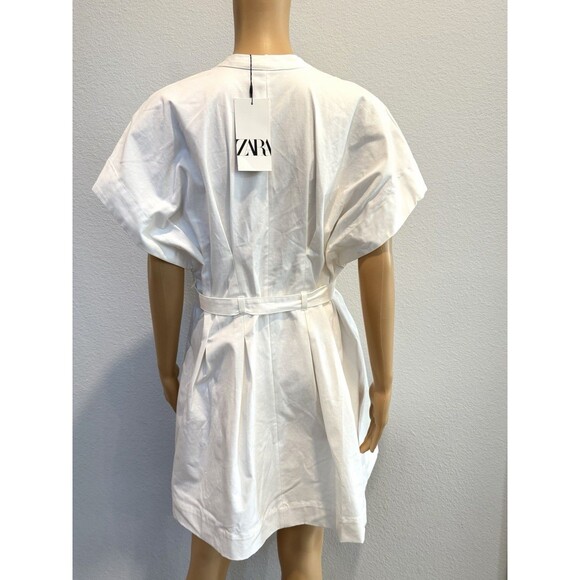NWT Zara ZW Collection Belted Pleated Mini Dress White 8761/347 Women Sz Medium - Picture 8 of 11